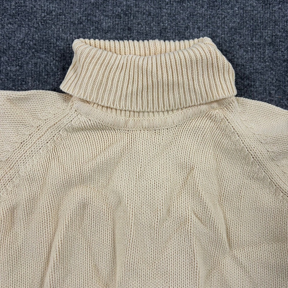 Jeanne Pierre Sweater Womens Size L Cream Cotton Knit Turtleneck Ribbed Raglan